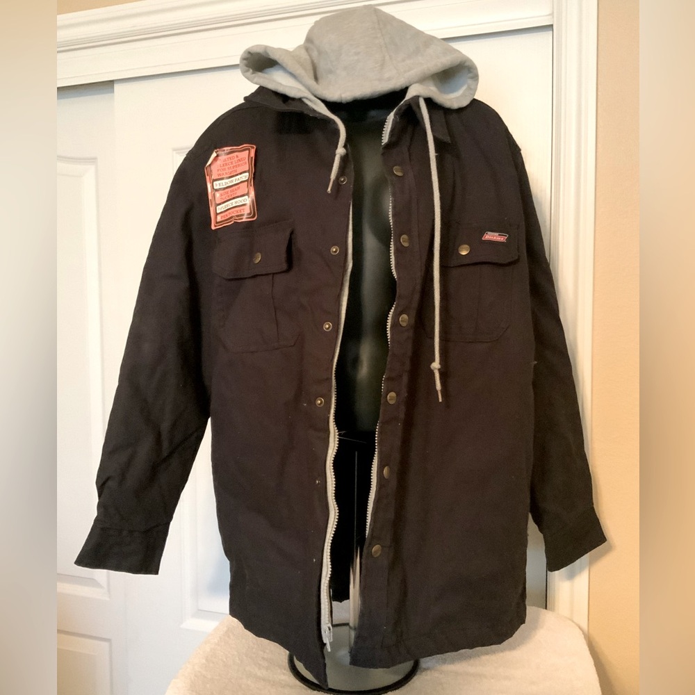 Genuine Dickies Men's Jacket Quilted & Fleece lined Hooded Black sz L/G (42-44) - Picture 1 of 12